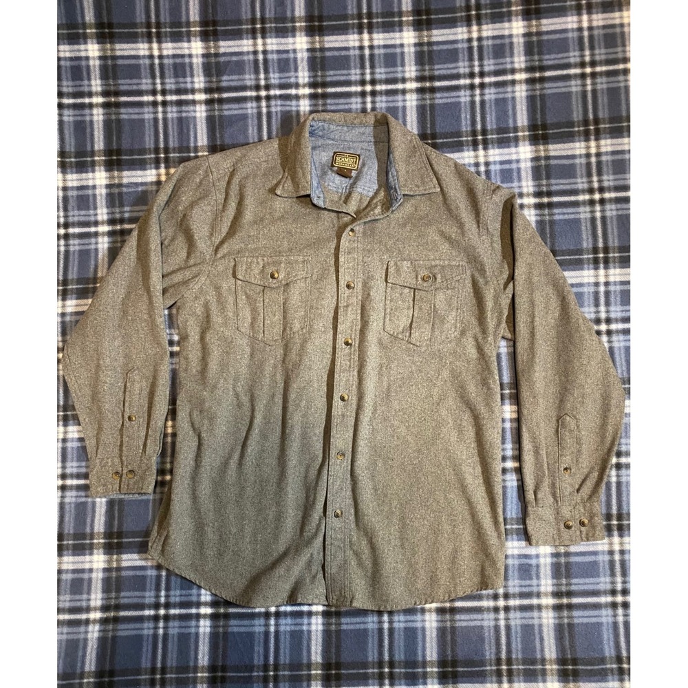 CE Schmidt Workwear Mens Large Gray Wool Blend Flannel Button Down Shirt‎ L